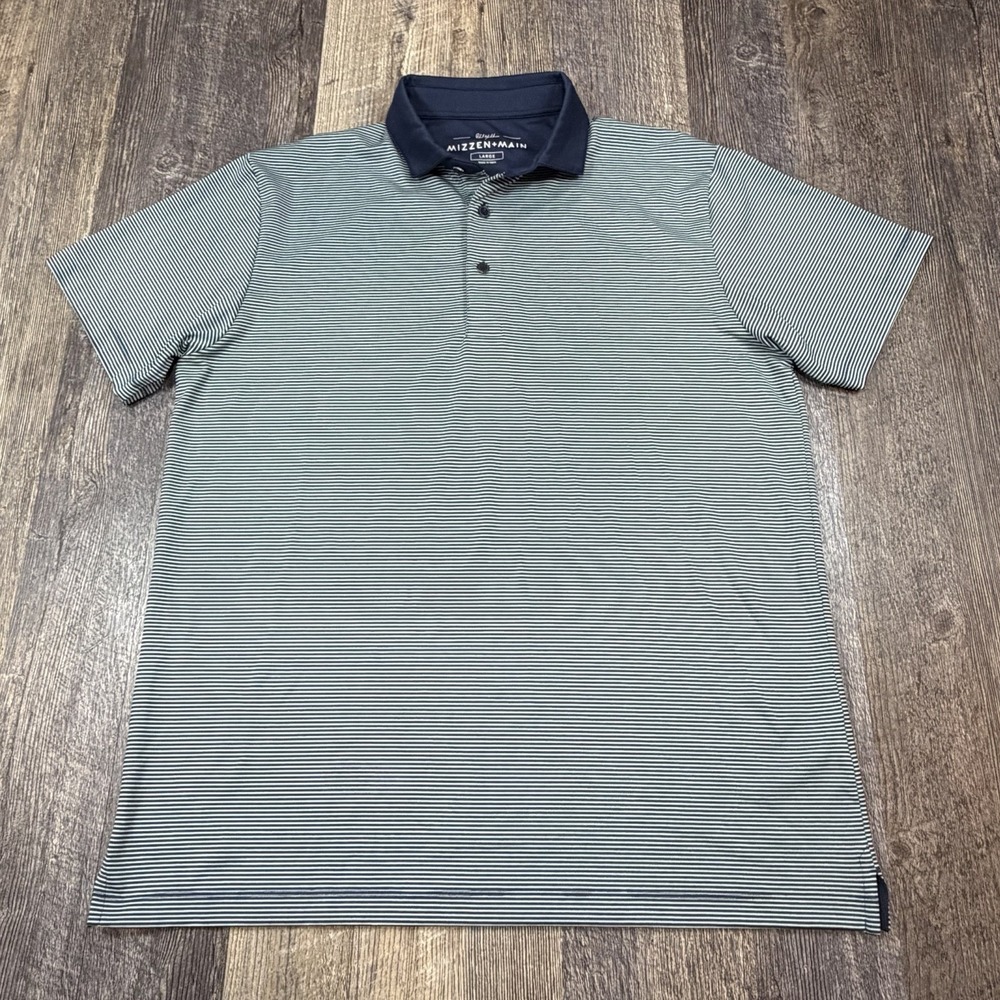 Mizzen+Main Phil Mickelson Polo Shirt Mens L Blue Mint Striped Performance Golf